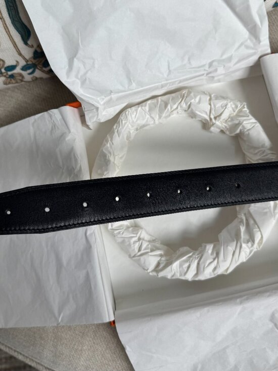 Hermès Reversible 32MM Belt Strap - Noir & Chocolat Box Leather (No Buckle)